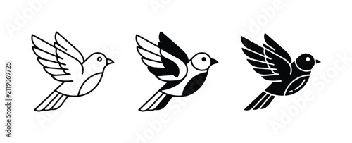 Flying Bird Icons, Simple Vector Graphics for Freedom, Nature, and Ornithology Themes