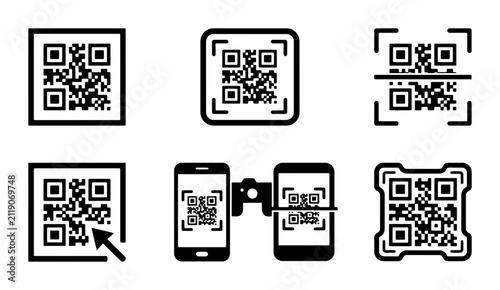 QR Code Icons Set, Digital Scan Symbols, Mobile Technology Graphics, Modern Data Access