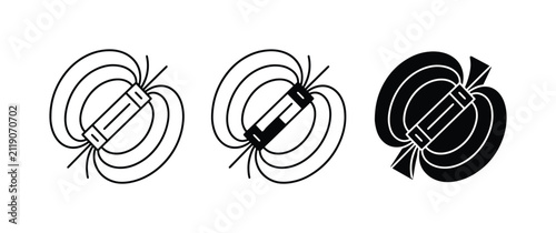 Картината върху платно Magnetic Field Lines Vector Icons: Simple, Black & White, and Silhouette Represe