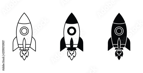 Rocket Ship Icons, Spacecraft Vector Graphics, Futuristic Launch Symbols, Sci-Fi Exploration Set