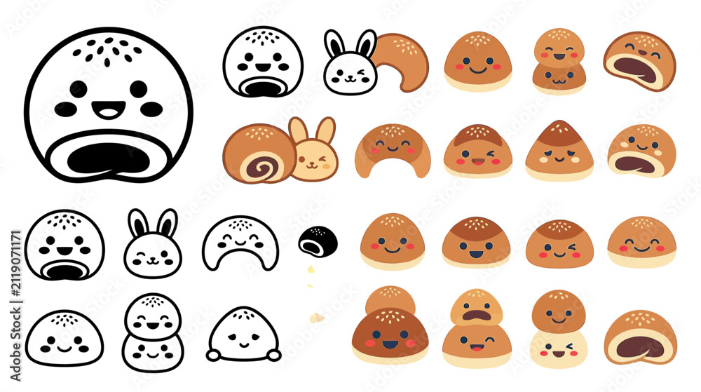 Obraz premium Cute Kawaii Food Characters and Baking Elements