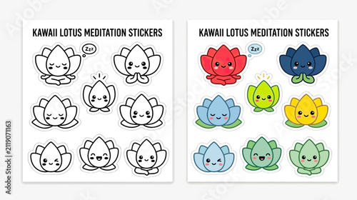 Cute Kawaii Lotus Flowers Stickers for Meditation and Yoga