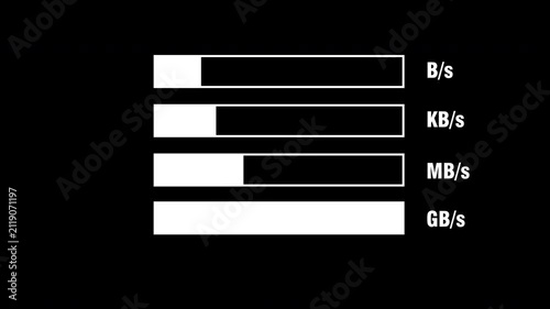 Data transfer speed progress bars filling on a black background