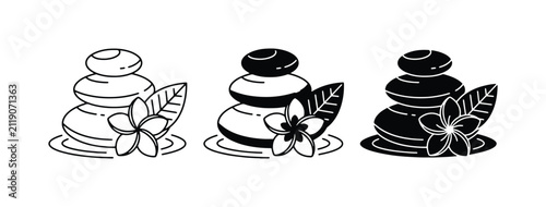 Canvas Print Zen Stones, Spa Elements, and Tropical Flowers: Serene Balance Icons for Wellnes