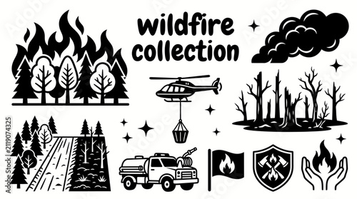 Фотография wildfire disaster elements featuring forest fires smoke flames burned trees fire