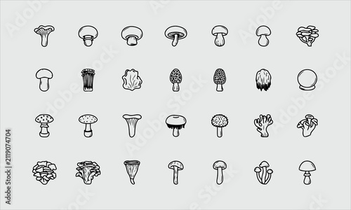 Canvastavla Forest mushroom line icon set