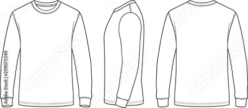 Long sleeved T shirt Technical Illustration White Background Line Art