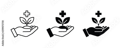 Healthcare Growth Icons, Medical Plant Care Symbols, and Wellness Seedling Concepts for Health and Life Sciences
