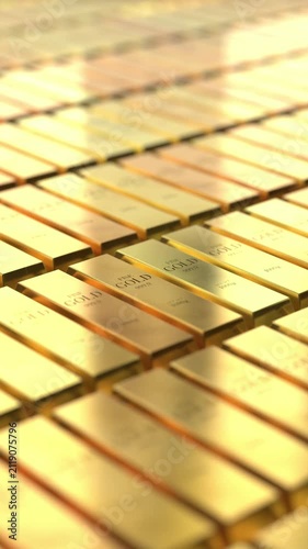 Gold ingots - camera moving sideways - 3d 4k vertical animation (2160 x 3840px)