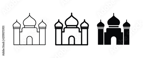 Mosque Icons, Islamic Architecture Symbols, Religious Building Silhouettes, Set of 3 Vector Graphics