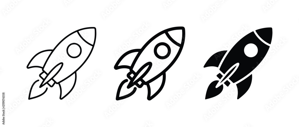 Obraz premium Rocket Icons Set: Spacecraft Launch, Exploration, and Technology Symbols. Vector Graphics for Business and Science.