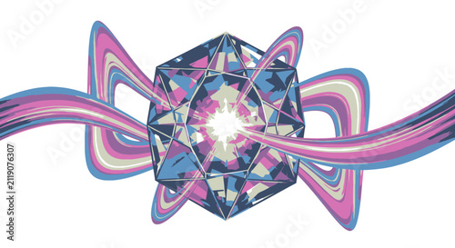 Vibrant geometric pattern with swirling shapes and lights