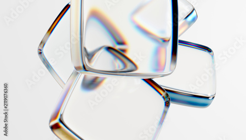 Floating Geometric Glass Cubes and Tiles Abstract Background 3D Render