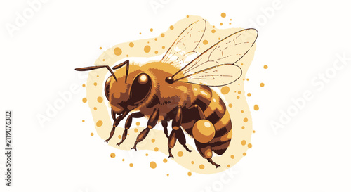 Honey Bee in Flight with Pollen