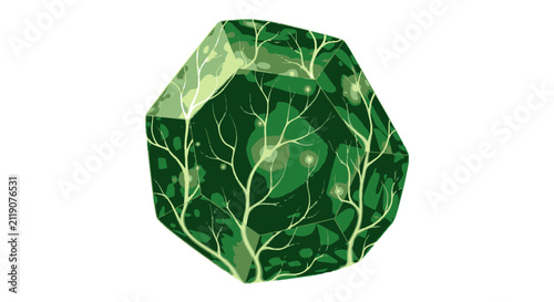 Green gemstone with tree pattern isolated on white background
