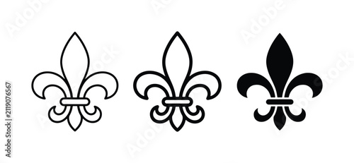 Fleur de Lis Icons Set, Classic Symbol Vector Graphics, Elegant French Emblem Designs, Black and White Silhouette Variations