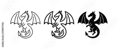 Dragon Icons Set: Mythical Creature Vector Graphics for Fantasy and Legend Designs