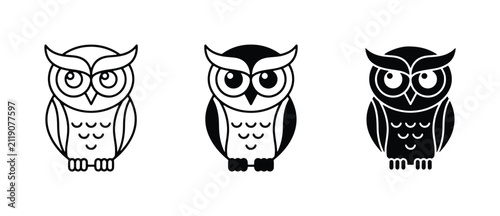 Cute Owl Icons Set: Black and White Vector Graphics for Wildlife, Nature, and Education Themes