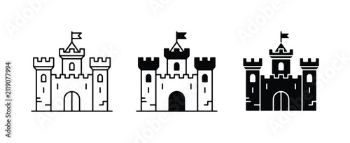 Castle Icons Set, Medieval Fortress Vector Graphics, Royal Palace Illustrations, Fairytale Architecture Symbols, Fantasy Building Designs