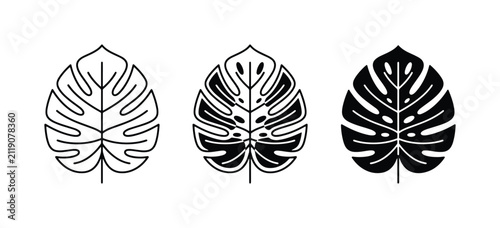 Monstera Leaf Icons, Tropical Plant Vector Graphics, Swiss Cheese Plant Silhouette Set, Botanical Line Art and Filled Styles