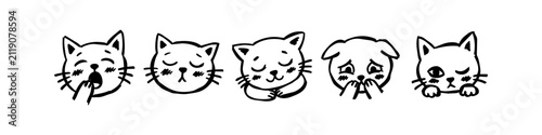Foto Set of cute hand-drawn cat and dog emoji faces with various expressions