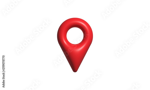 3D red map pointer icon. Glossy location pin symbol for navigation and digital mapping.