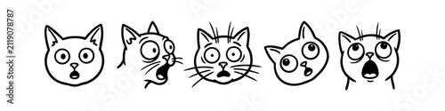 Fotografie Set of five cartoon cat heads with shocked and surprised expressions