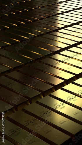 Gold ingots and light motion - 3d 4k vertical animation (2160 x 3840px)