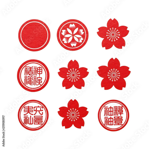 Red chinese paper cut stamps and floral icons collection