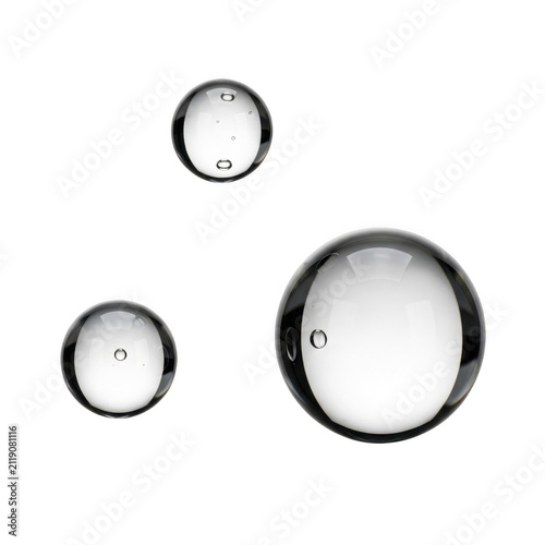 Three clear water drops on a clean surface