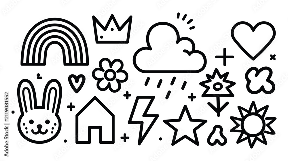 Fototapeta premium Doodle vector set featuring weather and playful shapes