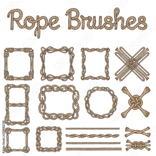 Set of decorative rope brushes and frames for design