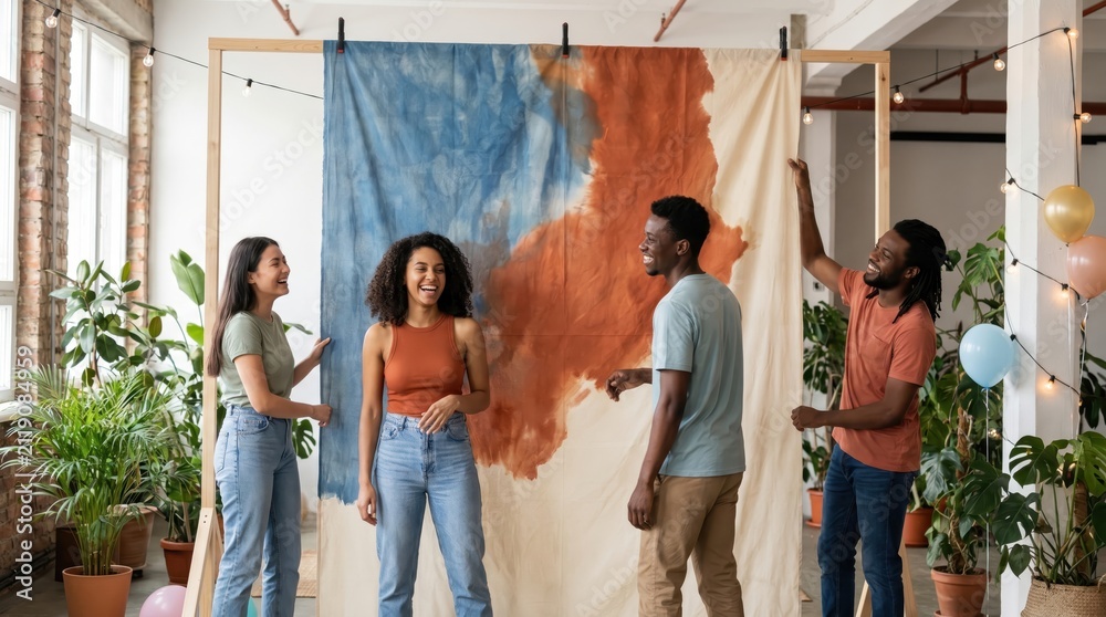 Obraz premium Young Adults Celebrating India's Independence Day with Artistic Backdrop