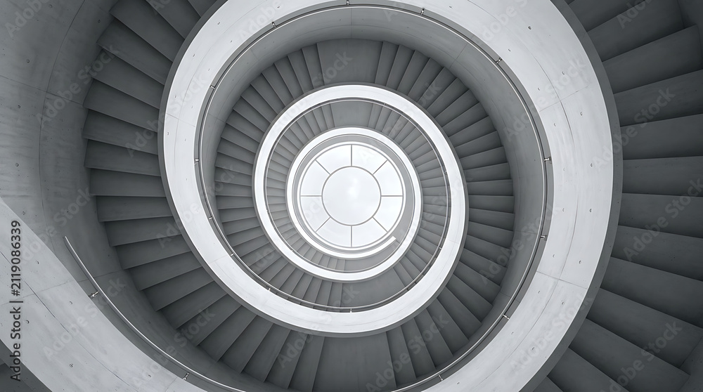 Fototapeta premium High angle view of modern spiral concrete staircase interior architecture with staircase architecture concrete stairway minimalist geometric