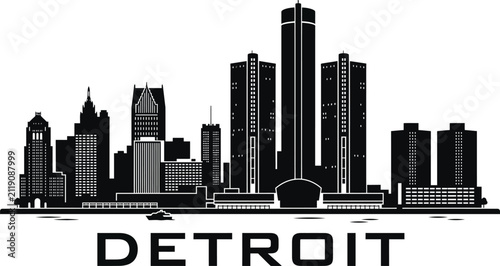 Detroit skyline silhouette with city name typography