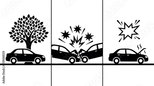 Bild auf Leinwand A conceptual illustration showing a sequence of events involving a car driving n