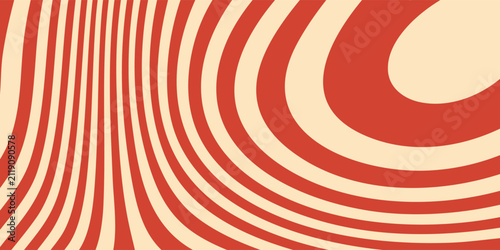 Abstract red and cream wavy line pattern retro groovy topographic background vector graphic.