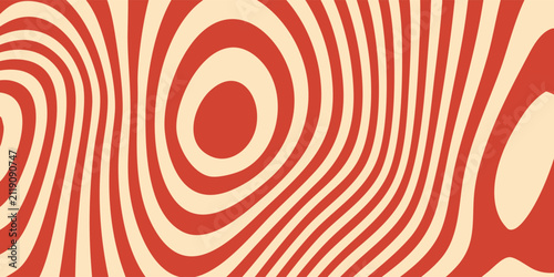 Abstract red and cream wavy line pattern retro groovy topographic background vector graphic.