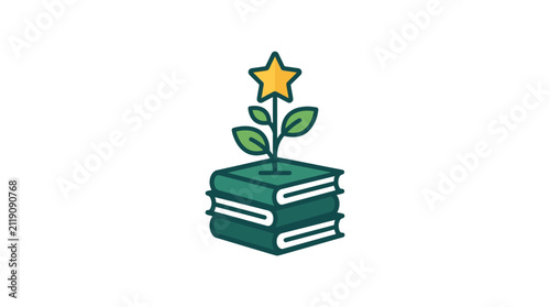 Star Plant Growing from Books Icon