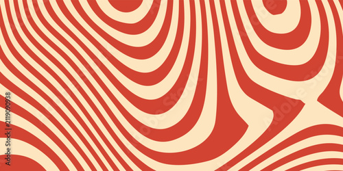 Abstract red and cream wavy line pattern retro groovy topographic background vector graphic.