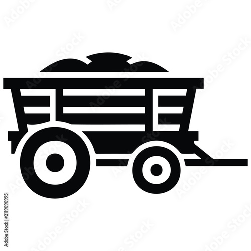 Картината върху платно Vintage rustic wooden cart wagon vector illustration line art silhouette hauling cargo