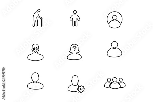 Person icon set for user profile and app UI with editable stroke