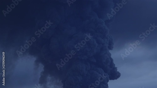 Massive Black Smoke Rising From Large Fire 