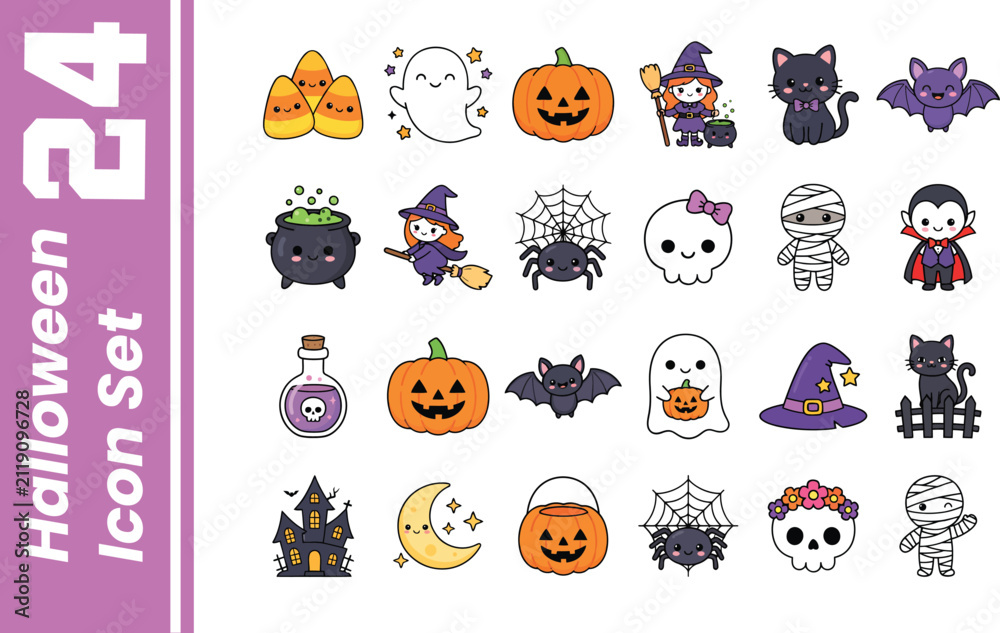Fototapeta premium Halloween Icon Set And template Design 