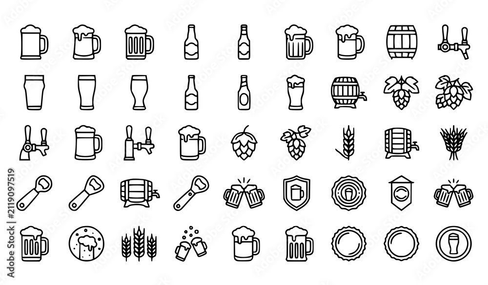 Fototapeta premium Wine Production Vineyard and Winery Line Icons Collection Vector Set Isolated on White Background