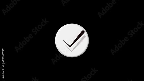 Minimalist animated checkmark on white circle, smooth motion for user interface, UI,UX isolated on black background.