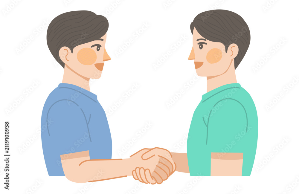 Obraz premium 笑顔で握手をする二人の男性のイラスト