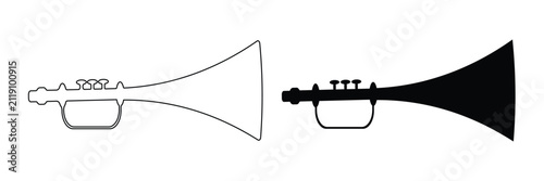 Trumpet outline and silhouette icon set