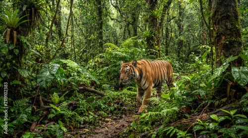 Bengal tiger in lush jungle