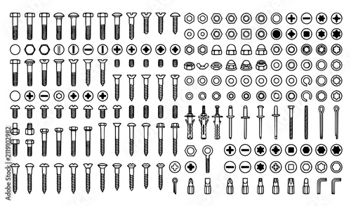 Foto Fastener Icons Set Bolts Nuts Washers Vector Collection